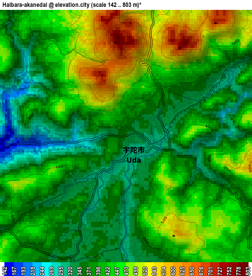 Haibara-akanedai elevation map