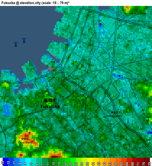 Fukuoka elevation map