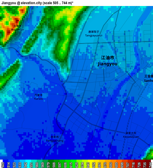 Jiangyou elevation map