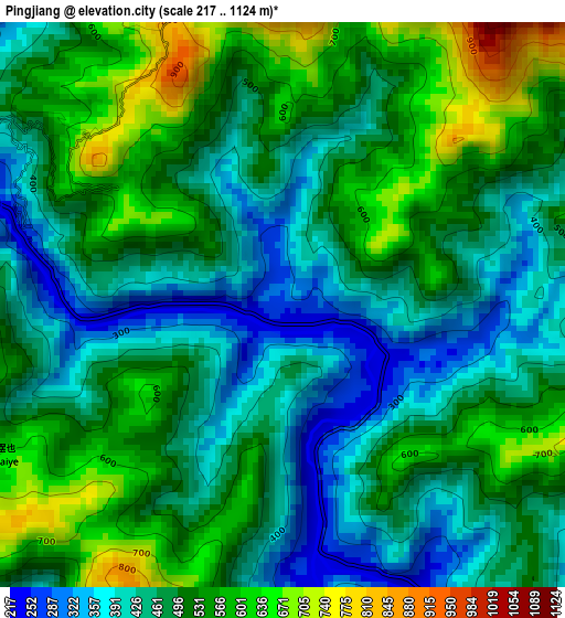 Pingjiang elevation map