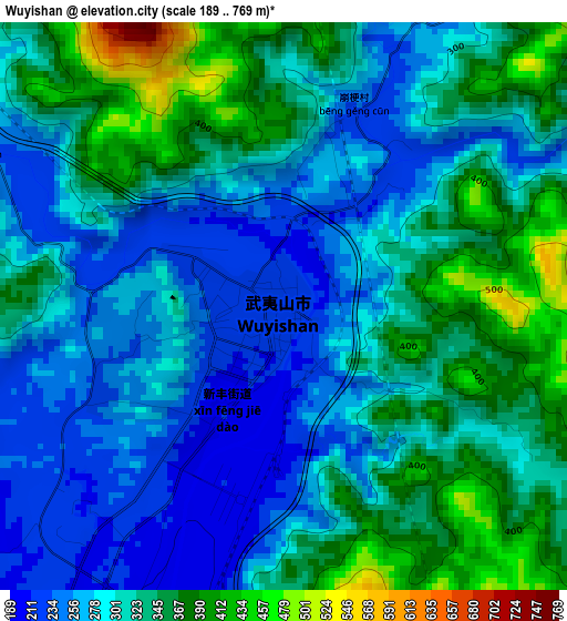 Wuyishan elevation map