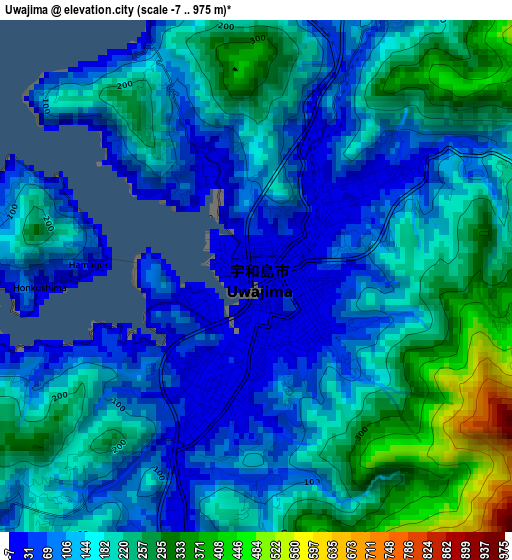 Uwajima elevation map