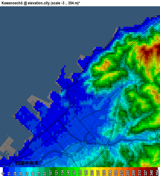 Kawanoechō elevation map