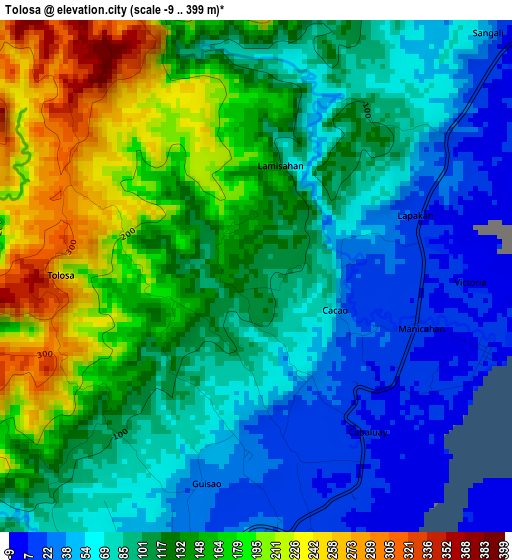 Tolosa elevation map