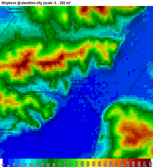 Shtykovo elevation map