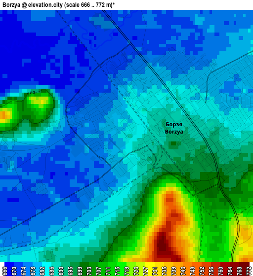 Borzya elevation map