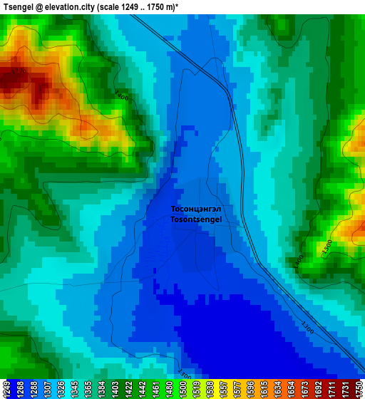 Tsengel elevation map