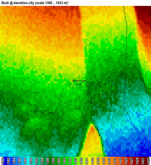 Bodĭ elevation map