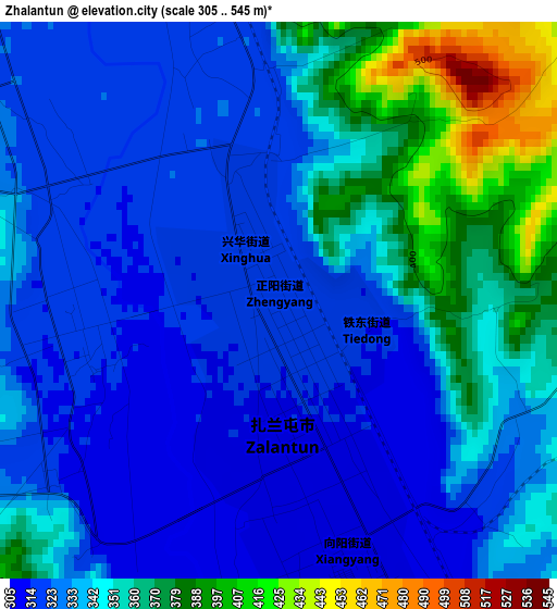 Zhalantun elevation map