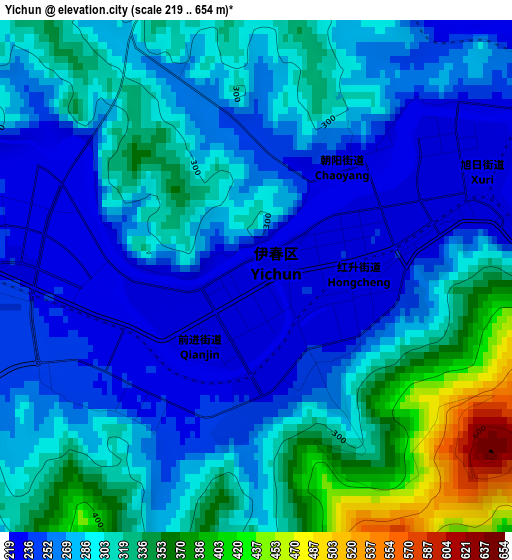 Yichun elevation map