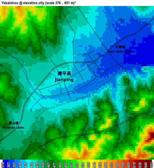 Yebaishou elevation map