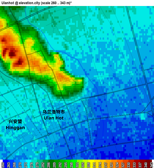 Ulanhot elevation map