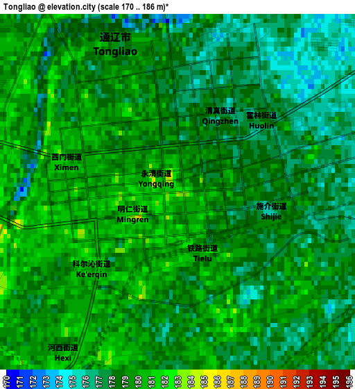 Tongliao elevation map