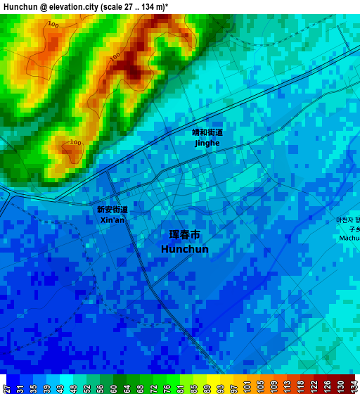 Hunchun elevation map