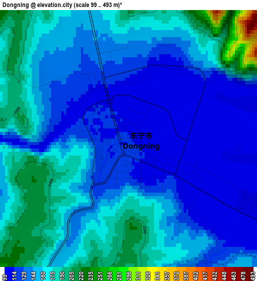 Dongning elevation map