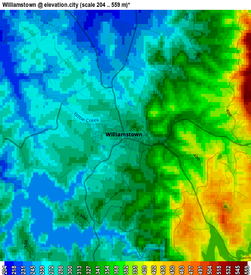 Williamstown elevation map