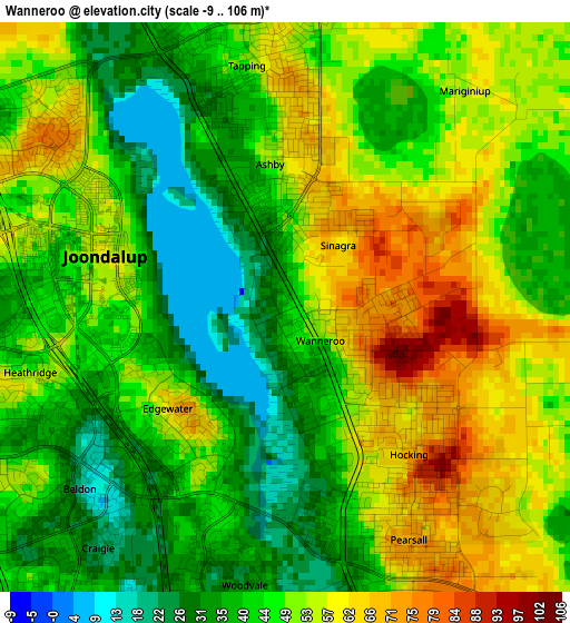 Wanneroo elevation map