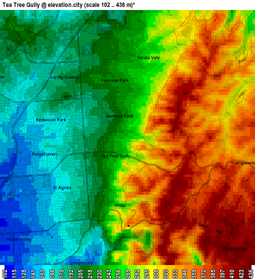 Tea Tree Gully elevation map