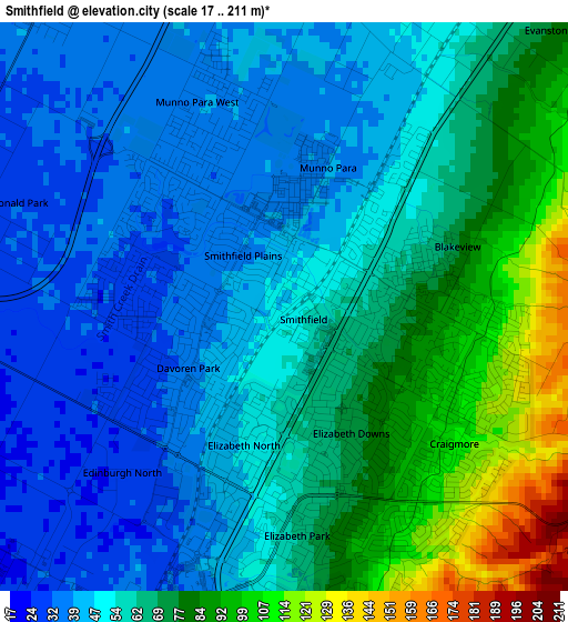 Smithfield elevation map