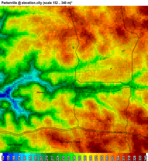 Parkerville elevation map