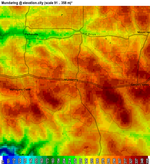 Mundaring elevation map