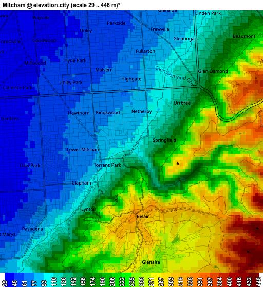 Mitcham elevation map
