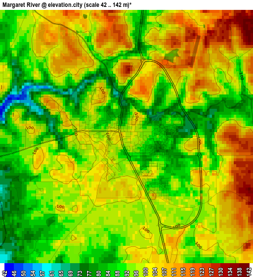 Margaret River elevation map