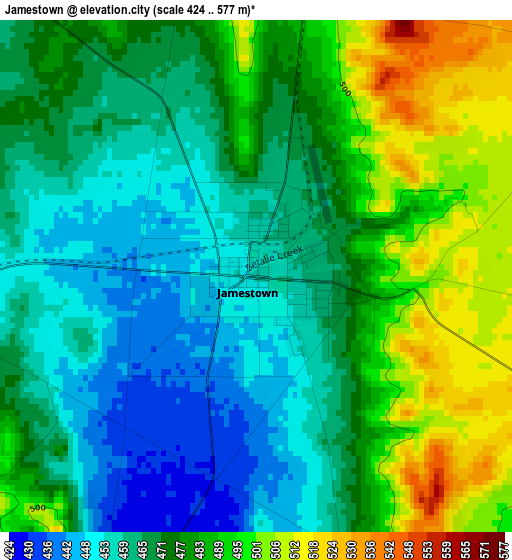 Jamestown elevation map