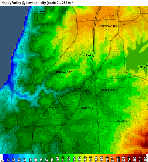 Happy Valley elevation map