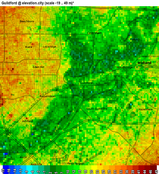 Guildford elevation map