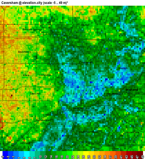 Caversham elevation map