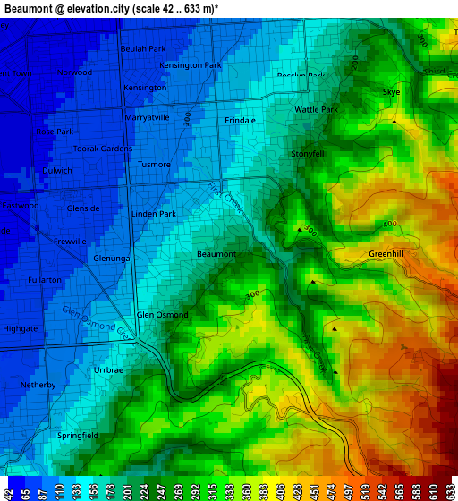 Beaumont elevation map