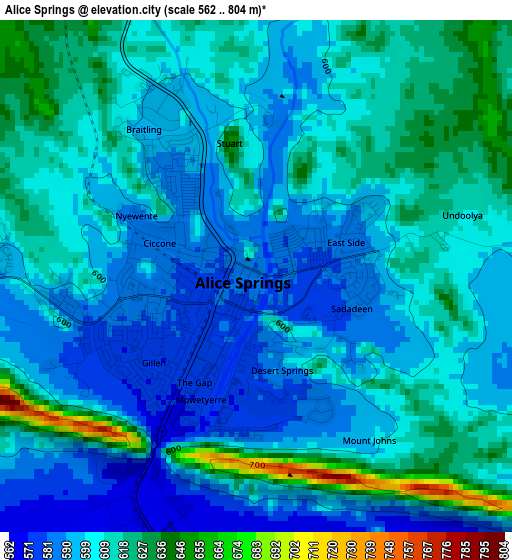 Alice Springs elevation map