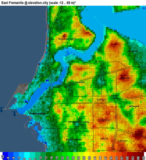 East Fremantle elevation map