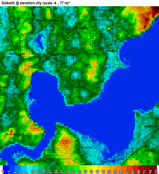 Dalkeith elevation map