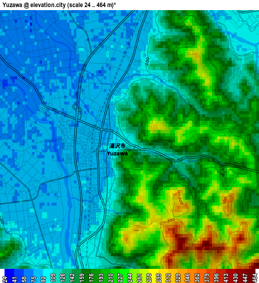 Yuzawa elevation map