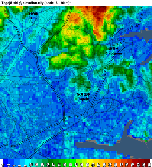 Tagajō-shi elevation map