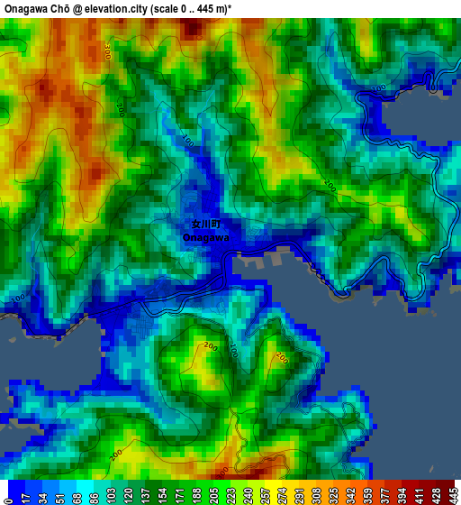 Onagawa Chō elevation map