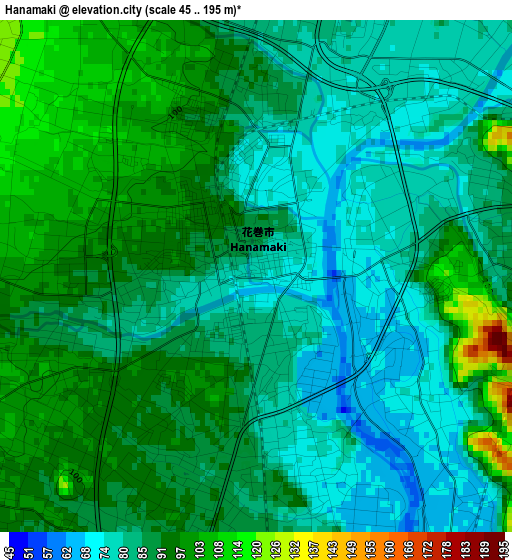 Hanamaki elevation map