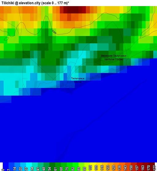 Tilichiki elevation map