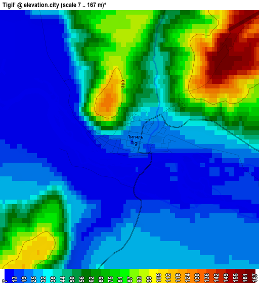 Tigil’ elevation map