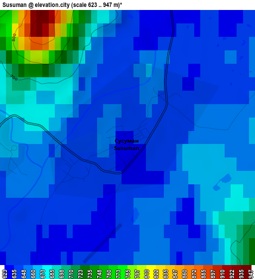 Susuman elevation map