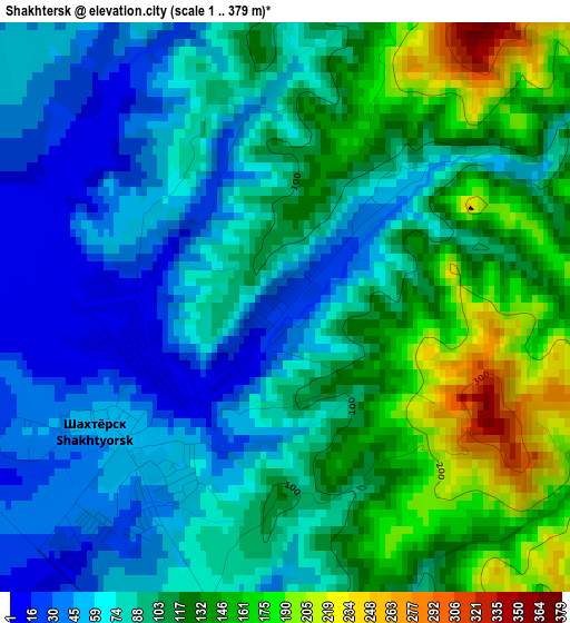 Shakhtersk elevation map