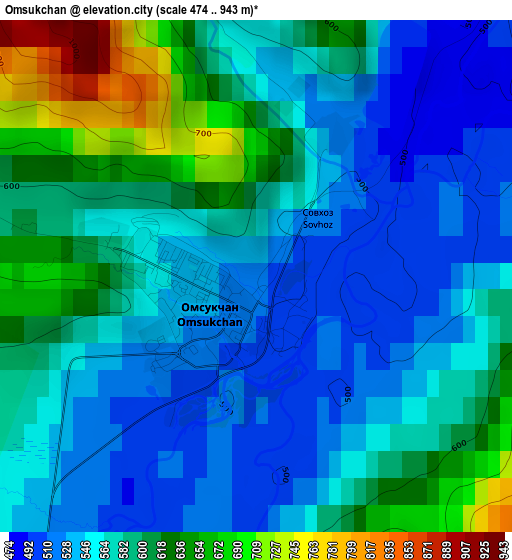 Omsukchan elevation map