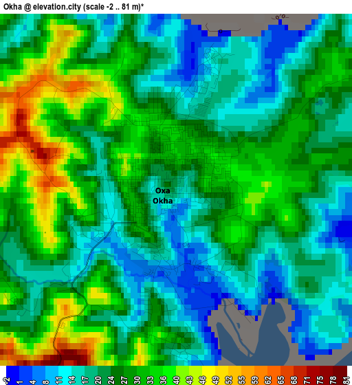 Okha elevation map