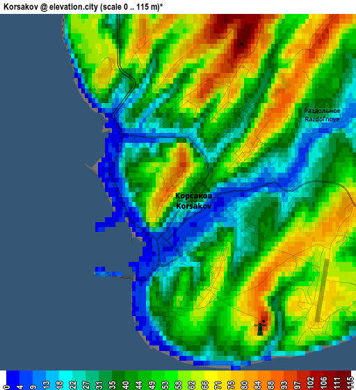 Korsakov elevation map