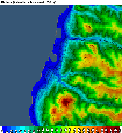 Kholmsk elevation map