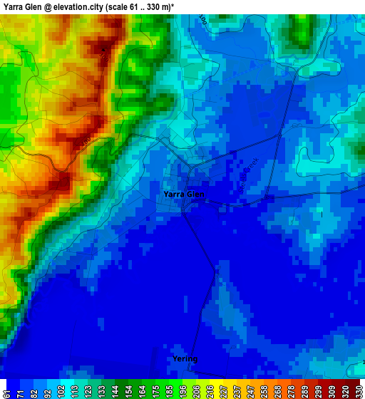 Yarra Glen elevation map