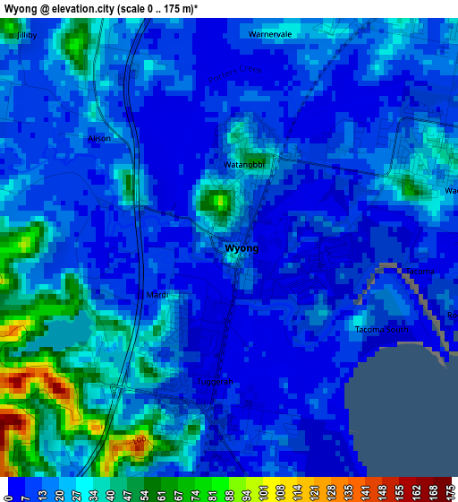 Wyong elevation map