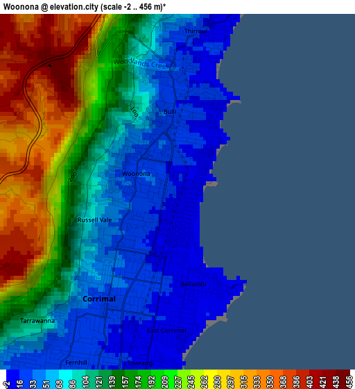 Woonona elevation map